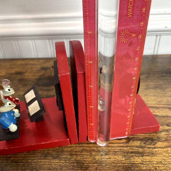 Wooden School Teacher Mice Bookends Vintage V.G. Japan Math Students Kitschy - Picture 15 of 16